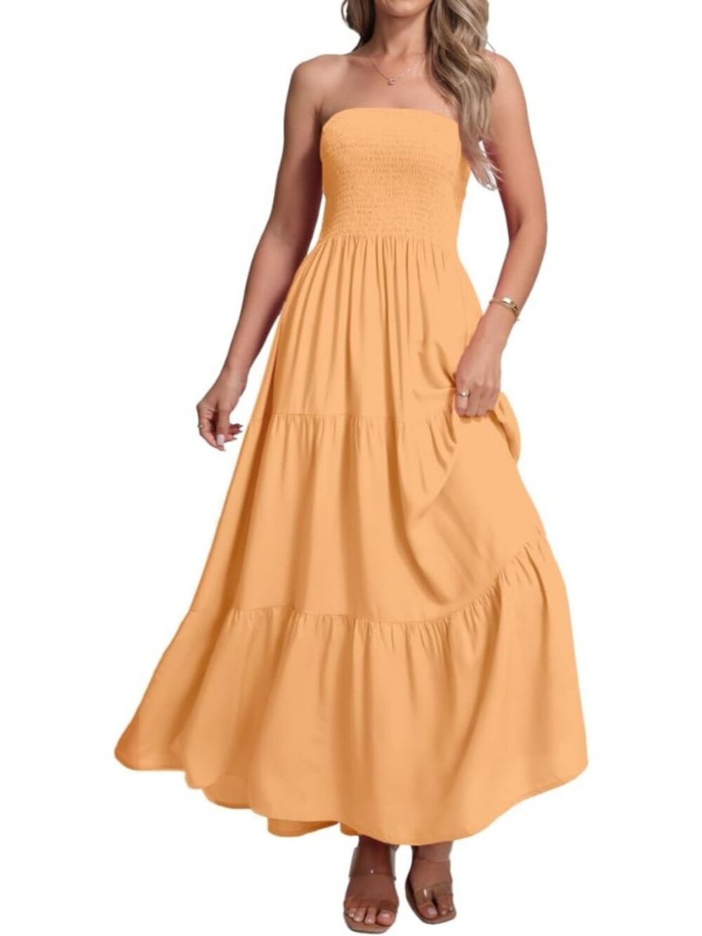 Women's Light Orange Casual Off Shoulder Strapless Tube Top Beach Maxi Dress